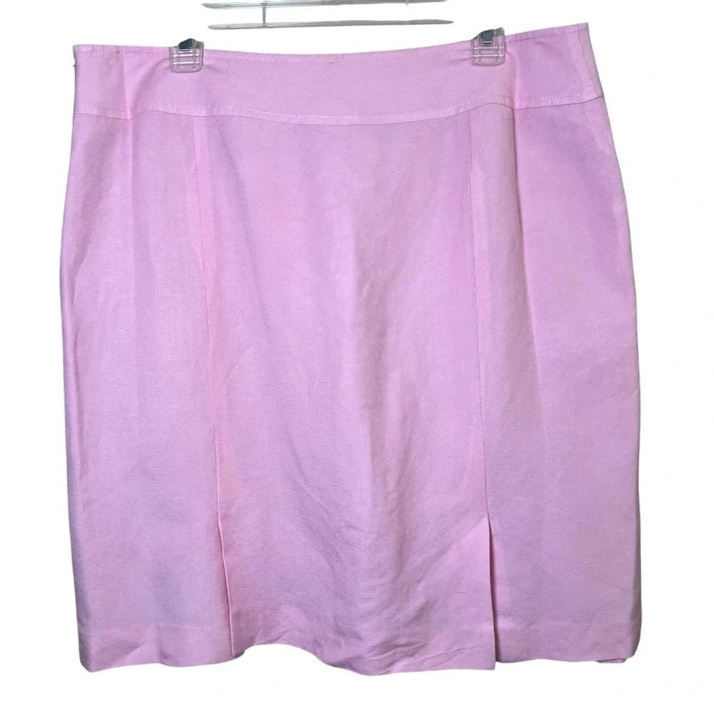 Tahari Arthur S Levine MIX Womens 2-pc Linen Blend Pink Suit Jacket Skirt Sz 16